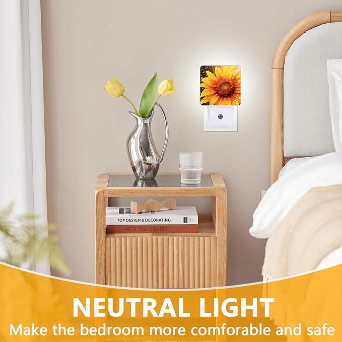 Sunflower Raindrops Night Light, Plug-into Nightlight White LED Lamp, Energy Efficient Decor Desk Lamp for Bedroom Hallway Stairs Bathroom