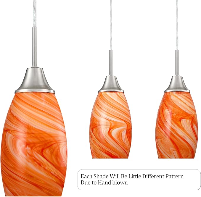 Viinew Mini Glass Pendant Light,1-Pack Orange Marble Glass Hanging Light | 4.72" with Handblown Glass Oval Chadelier,Glass Ceiling Pendant Light for Dining Room Kitchen Island Cafe Foyer
