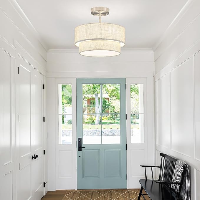 Semi Flush Mount Ceiling Light - 12.6in Diameter, Fits Flat & Sloped Ceilings, 3-Light E26, Dimable 3-Color Temp, ETL Listed, Modern Farmhouse Lighting for Entryway, Hallway, Kitchen