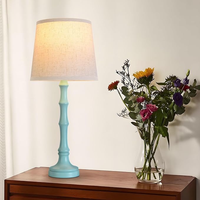 Lamps Set of 2 Modern Farmhouse Table Lamp Bedside Reading Lamps Living Room End Tables Set Lamps for Night Stands Bedroom Night Lamp,High 26.25 Inch,Green,With Fabric Lamp Shade,Bulb Not Included