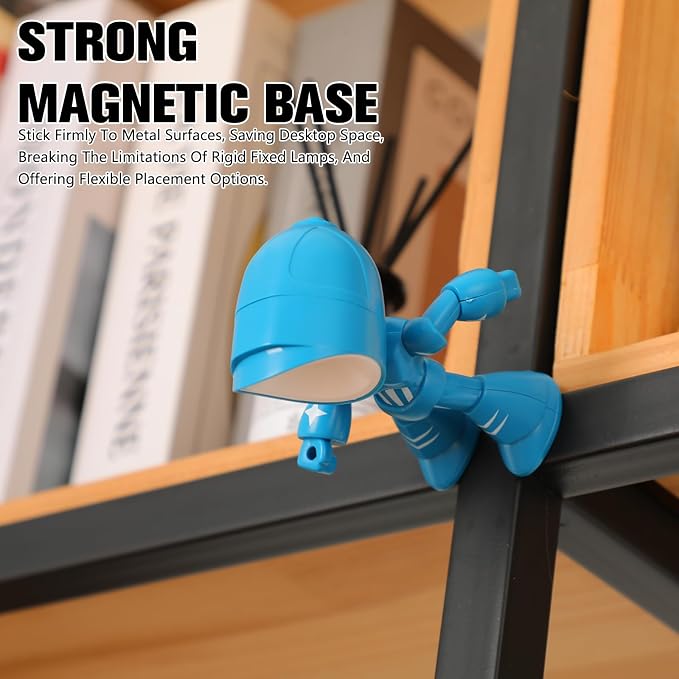 Mini Night Light, Posable Cartoon Cute Robot Companion Table Light, Bedside Reading Table Lamp for Desk Decor, Bedroom, Office (Blue)