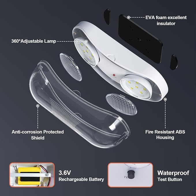 Wet Location Rated Outdoor Emergency Light,Waterproof Exterior Led Emergency Lights with Battery Backup,Adjustable Heads,Commercial Hardwired Emergency Lighting,UL Listed,120-347V(1 Pack)