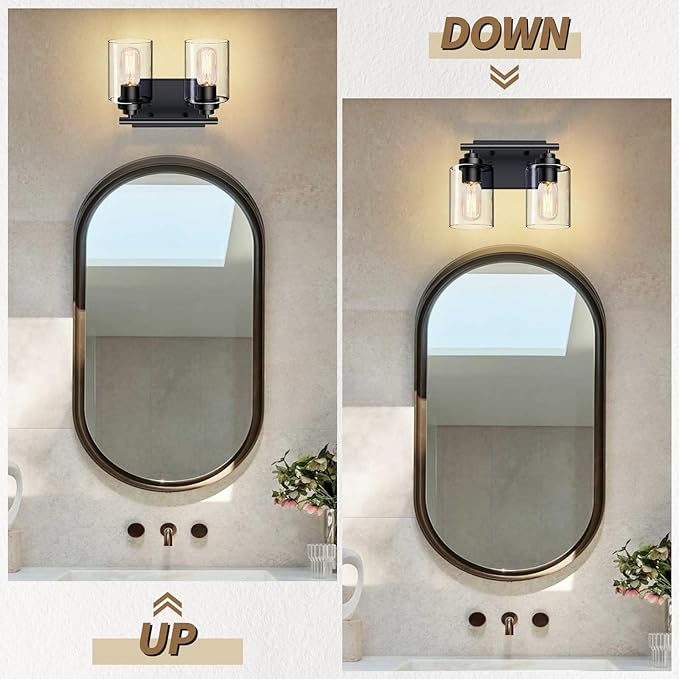 Bathroom Vanity Light Over Mirror,Bathroom Light Fixture Wall Sconce Lighting for Bedroom,Living Room (Black, 2-Light)