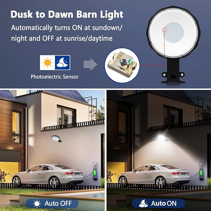 Karjoefar 100W Dusk to Dawn Outdoor Lighting with 10000LM 5000K Daylight | LED Barn Light with IP65 Waterproof, Security Yard Outdoor Lights for Outdoor, Yard, Street, Warehouse, Garage Use