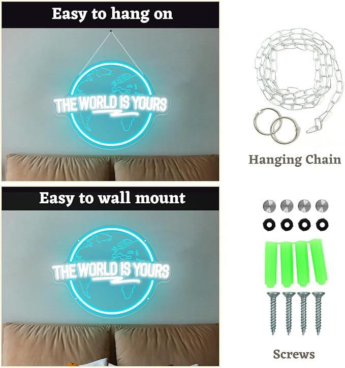 The World Is Yours Neon Sign Carved Planet The World Is Yours LED Signs for Wall Decor Neon Lights for Bedroom Classroom Man Cave Game Room Birthday Cristmas Gifts for Friends Lover
