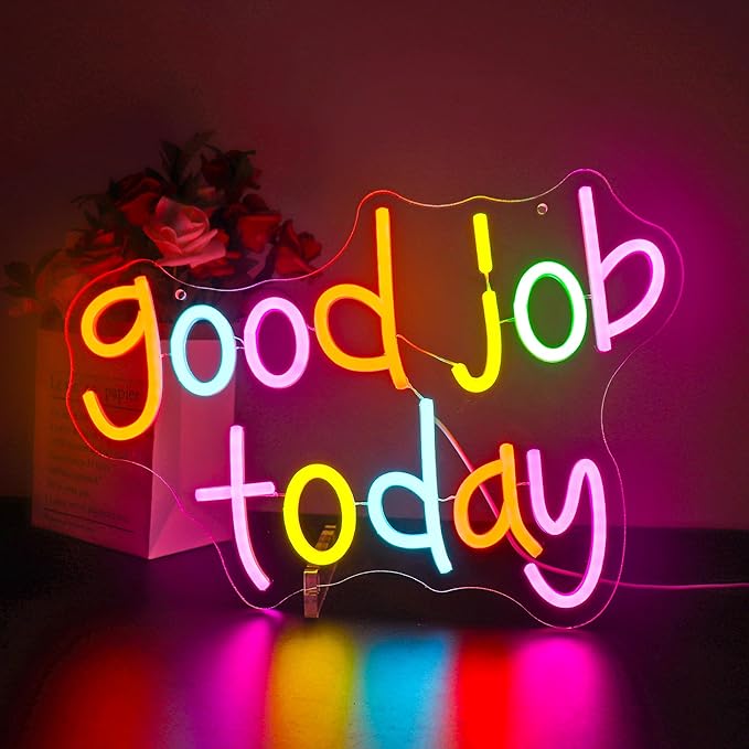 Neon Sign, HSJNJKFU Good Job Today Neon Signs for Wall Decor Led Light up Signs for Room, Library, Office, Party, Store, Business, Shop, Cafe, Home Decor Lights Sign, USB Powered