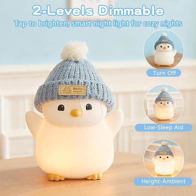 FAMIDUO Pink Penguin Night Light,Cute Penguin Lamp with Hat for Kids/Mom | Squishy Silicone Nursery Nightlight, Rechargeable/Dimmable/Timer,LED Novelty Animal Bedside Light,Funny Gifts for Baby/Boys