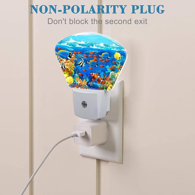 Cartoon Underwater World Night Light for Kids, Tropical Fish LED Night Light Plug into Wall with Dusk to Dawn Sensor for Girls Boys Women Men Room, Hallway, Kitchen, Bathroom, Stairs Decor