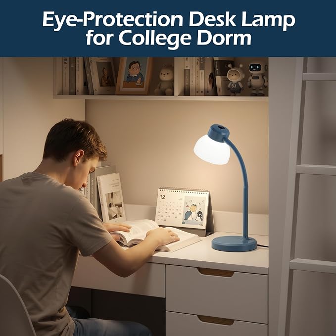 Desk Lamps for Home Office,Small LED Reading Lamp,5000K Eye-Care Desk Light | Desk Lamps for College Dorm, Kids Study Table, Bedroom , Flexible Gooseneck, Compact Small Table Lamp, Space-Saving Design