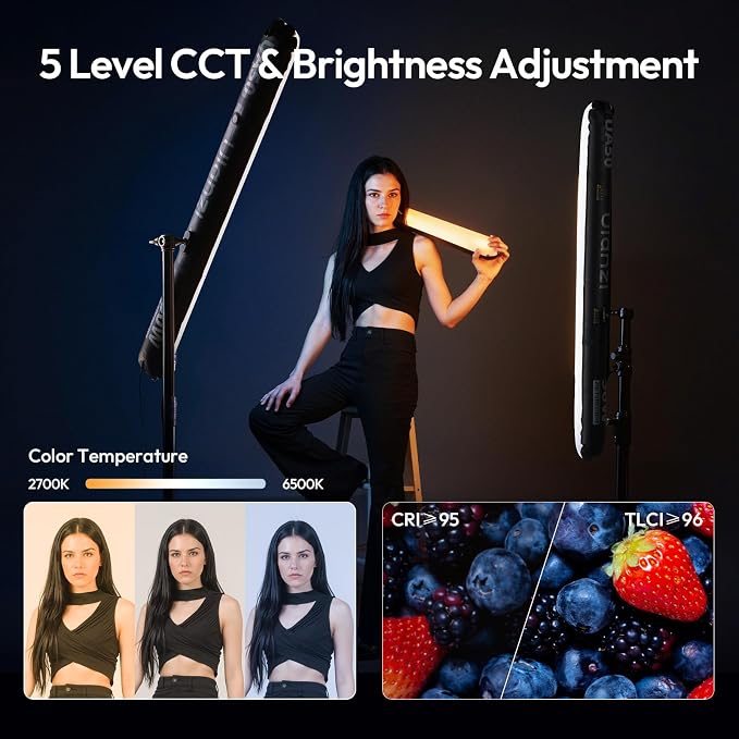 ULANZI UA50 50W Wired Bi-Color Inflatable Light Tube for Photography | Without Charger, 2700K-6500K CRI≥95 TLCI≥96, 5 Level Adjustment Magnetic Portable Lighting Bar for Video Recording & Portrait