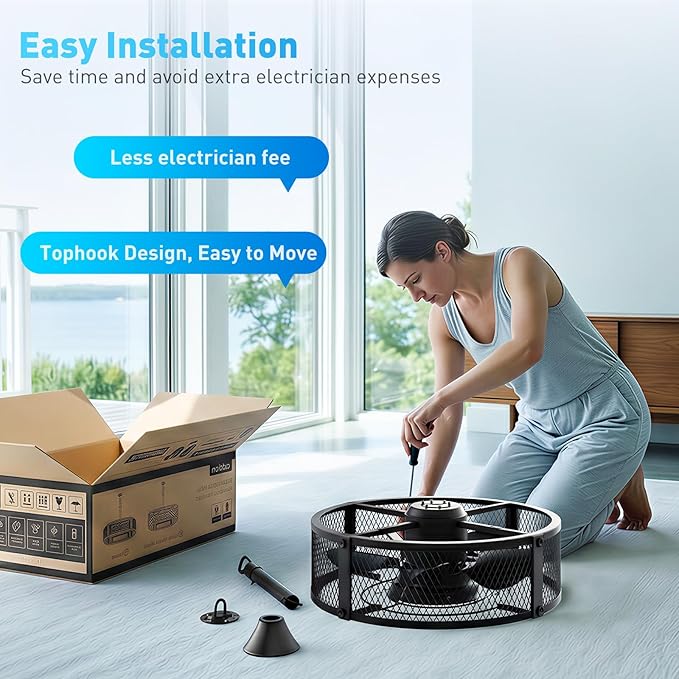 addlon 20" Outdoor Ceiling Fan with Light for Patio, IP65 Plug in Caged Fan | Waterproof, Hanging Hook, Reversible DC Motor, 6 Speeds, Remote Control, Quiet Operation, Timer, for Gazebo, Patio, Porch