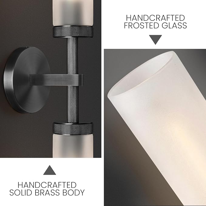 2Pc 30" Knurled Black 2 Light Wall Sconces, Long Modern Hardwired Bathroom Vanity Light, Frosted Glass Tube Linear Modern Wall Light Fixtures, for Mirror, Bedroom, Living Room, Hallway