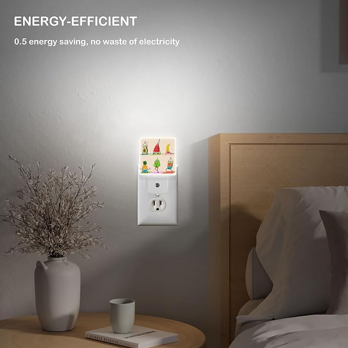 LED Night Light Lamp with Smart Sensor Dusk to Dawn Sensor,Fruit and Vegetables Doing Yoga Night Light Daylight White,0.5W Plug-into Wall for Adults,Bedroom,Bathroom,Hallway,Kitchen