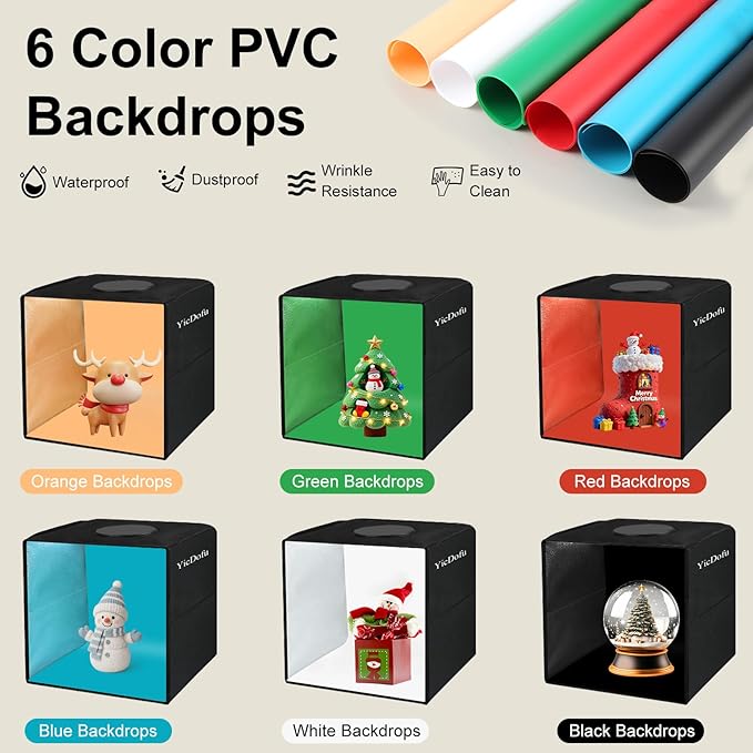 12''x12'' Foldable Photo Light Box Studio Kit with 120 LED Ring Light 3 Lighting Modes & 6 Color Backdrops Portable Shooting Tent for Product Photography Jewelry Small Items