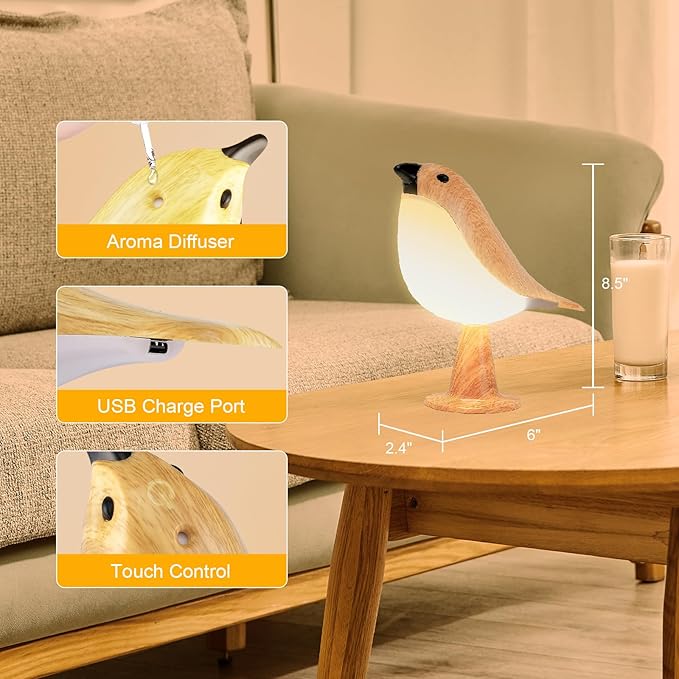 Cute Bird Table Lamp, Touch Control Bedside Lamp, Brid Night Light, Cordless Small Desk Lamps Battery Operated Nightstand Lamp, 3-Way Dimmable Light, Rechargeable, Desk Decoration