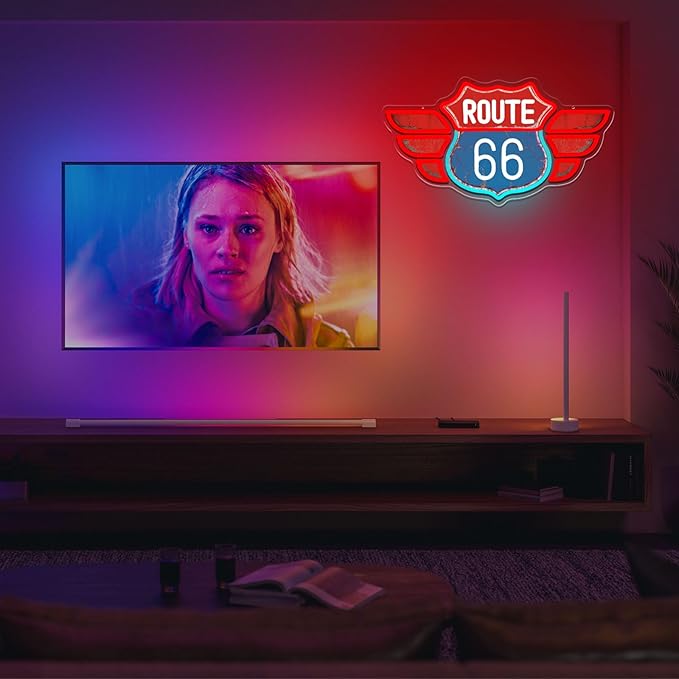 UV Printed Route 66 Neon Sign Vintage Route 66 Garage Wall Decor Dimmable Led Us High Way Sign for Man Cave Garage Neon Lights for Bedroom Party Club Gift