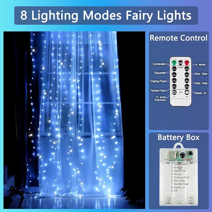 3 Pack Fairy Lights Battery Operated with Remote Xmas Twinkle Lights Blue | Each 80LED 26FT, 8 Modes & Timer, Waterproof Wire, Battery String Light for Christmas Party Wedding Outdoor Indoor Home Decor