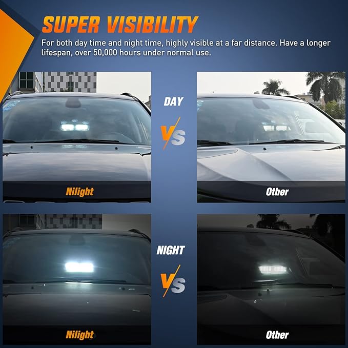 Nilight White Emergency Strobe Lights Windshield Hazard Warning Safety Flash with Suction Cups Super Bright LED Light for Police Enforcement Firefighters Vehicle Truck