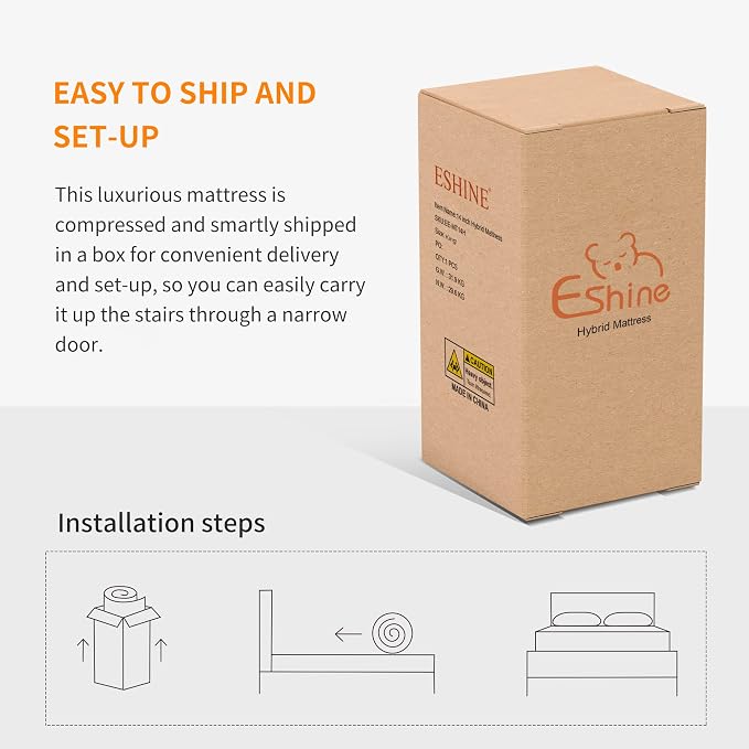 ESHINE 12" Hybrid Mattress King(Medium) + Adjustable Bed Frame - Luxury Gel Memory Foam, Upholstered Bed Base with Massage, Wireless Remote, USB, Under Bed Night Light, Head and Foot Incline