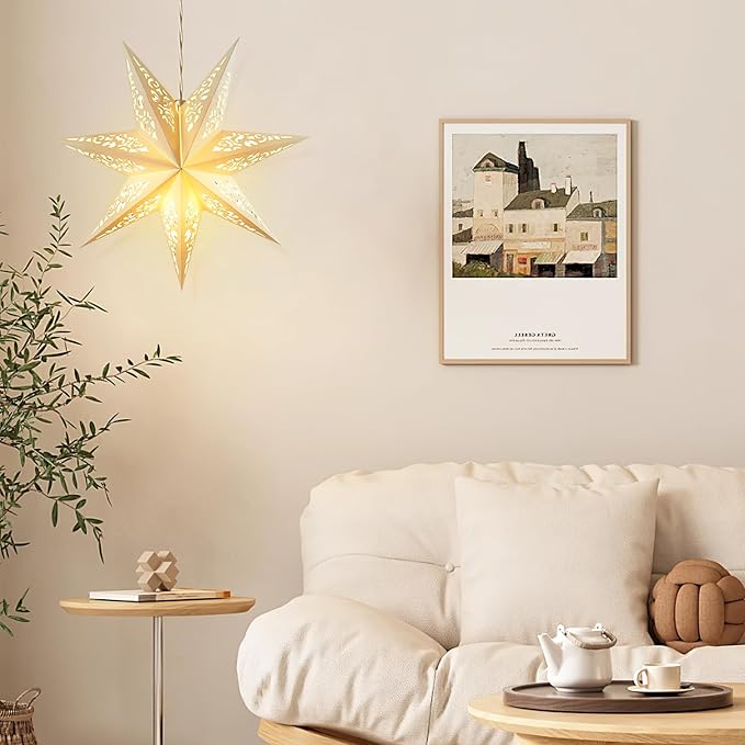 IMIKEYA Christmas Star Paper Lantern: 45cm Star Lamp Shade Paper Lantern Lamp Decorations Hollow out Hanging Lamp Shade for Christmas Wedding New Year Party Decorations (White)