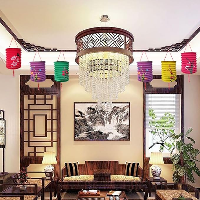 10PCS Chinese Japanese Asian Paper Lanterns with LED Lights Decorative Hanging Electric Paper Lanterns 6.3inch Colorful for Spring Festival Valentine Lunar New Year Party Decorations Decor (10)