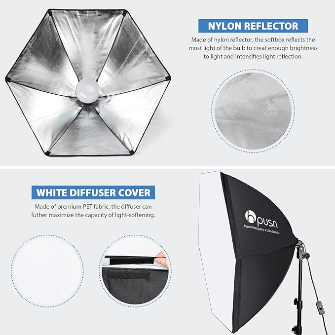HPUSN Softbox Photography Lighting Kit 30"X30" Professional Continuous Lighting System Photo Studio Equipment with 2pcs E27 Socket 5400K Bulbs for Portraits Advertising Shooting YouTube Video