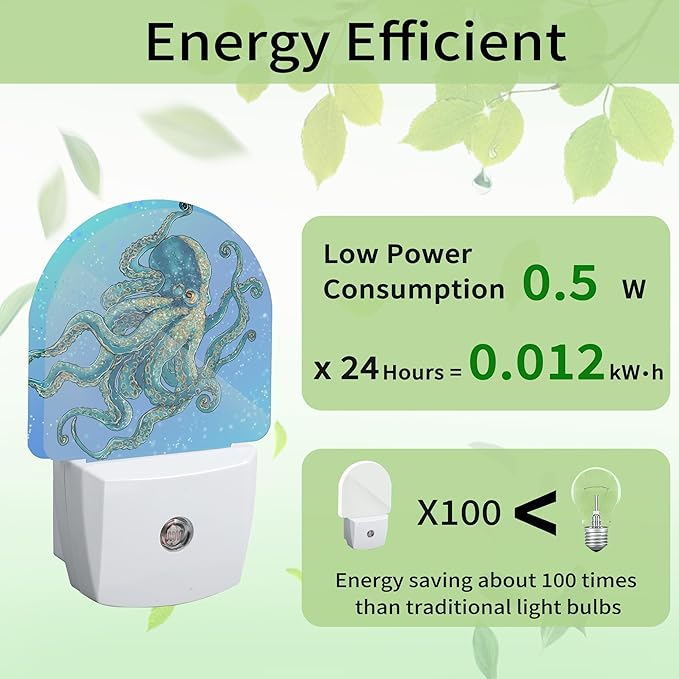 Blue Octopus Night Light, Night Light Plug into Wall with Dusk to Dawn Sensor, LED Lamp Energy Saving Lights for Men Women Boys Girls,Lamp for Bedroom Bathroom Hallway