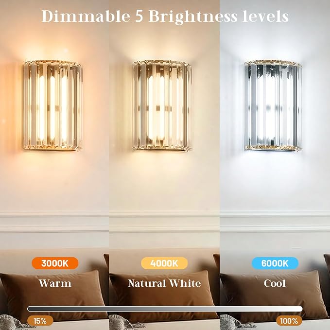 Black and Gold Battery Operated Wall Sconces Set of 2, Crystal Wireless Wall Lights with Remote, Rechargeable Cordless Wall Lamps 12 RGB and 3 CCT Dimmable Decor for Bedroom Living Room