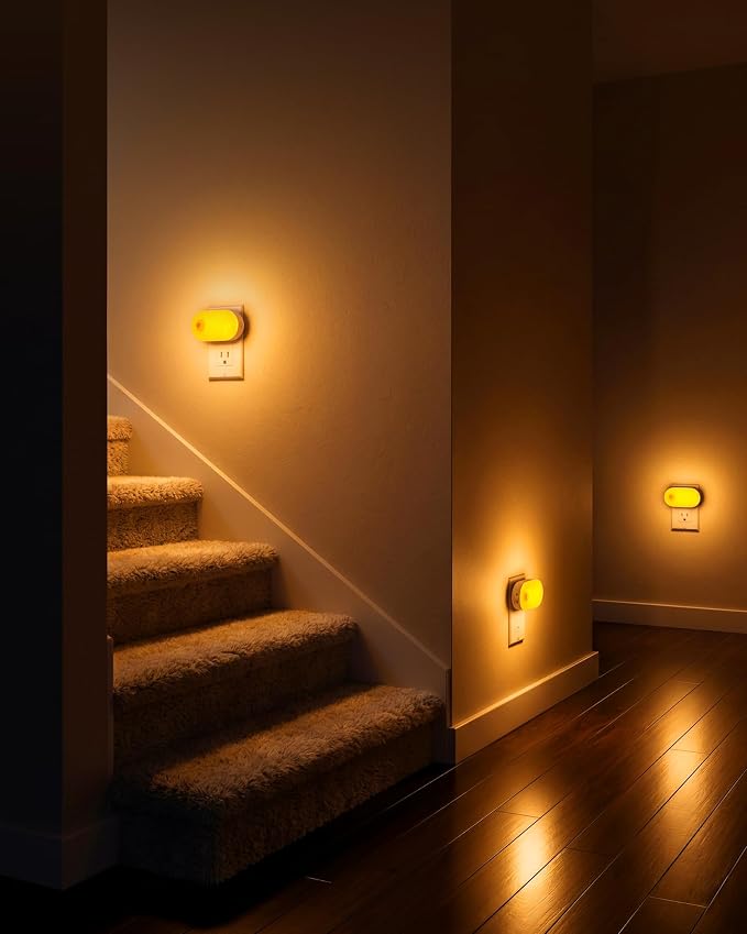 120LM Ultra Bright Plug-in Motion Sensor Night Light, Stepless Dimmable LED Nightlight, Always-On and Auto-Off, for Hallway, Stairs, Bathroom, Bedroom, Garage, Amber (2-Pack)