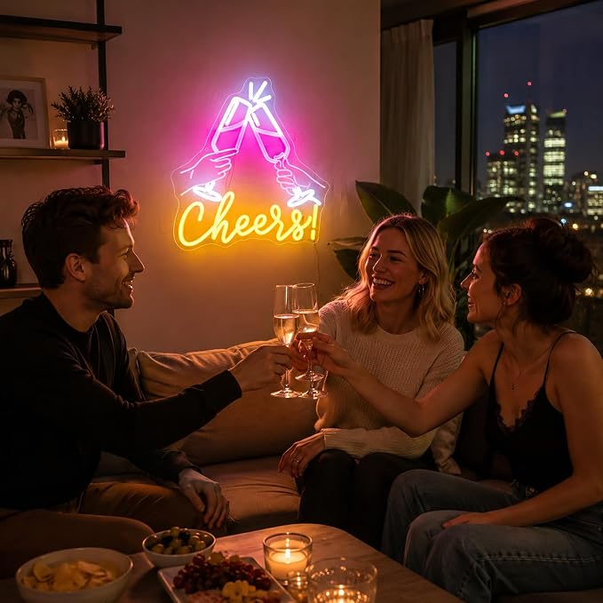 Neon Sign, Cheers Neon Signs for Wall Decor LED Signs Neon Light | Cheers Neon Signs for Wedding, Graduation, Birthday, Party, Bar, Festival Celebration Backdrop Wall Decor, Gift, USB Powered