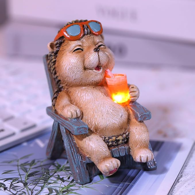 FOXMIS Hedgehog Statue Outdoor Solar Garden Decor for Outside Lawn Yard Patio, Home Office Decorations Indoor Lights, Ideal Ornaments Birthday Gifts for Mom Women Grandma