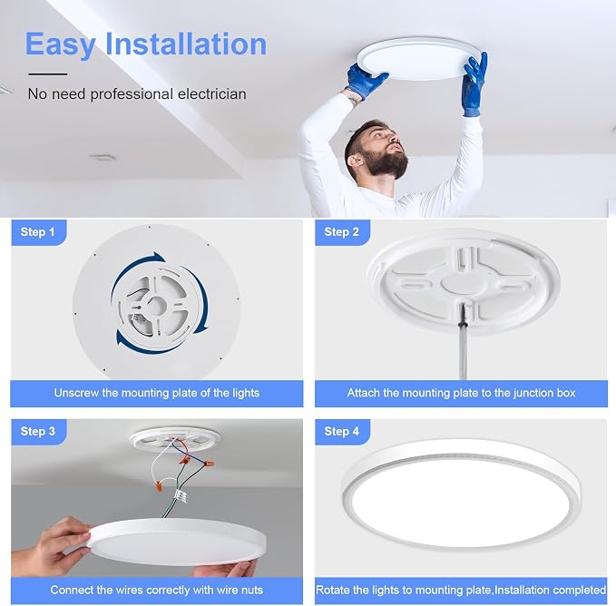 2 Pack 12 Inch Dimmable LED Flush Mount Ceiling Light Fixture 28W 3200LM 5 Color Temperature in One Super Slim Round Ceiling Lamp Low Profile Ceiling Lights for Living Bedroom Kitchen Laundry White