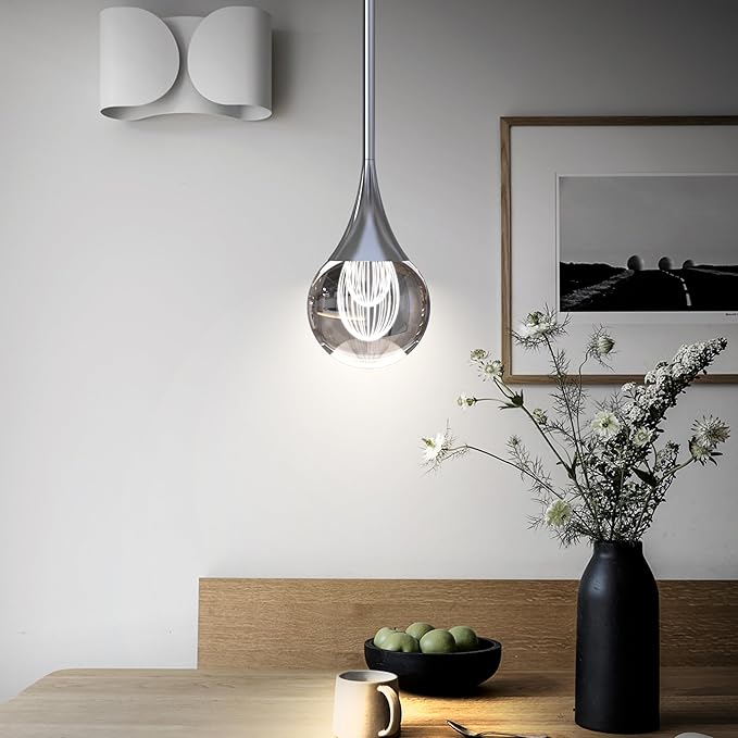 2-Pendant Lights Kitchen Island, Silver Crystal Globe Ceiling Hanging Light Fxitures, LED Light Fixtures Metal Rod Ceiling Glass Pendant Lighting for Kitchen Island Dining Room Bar