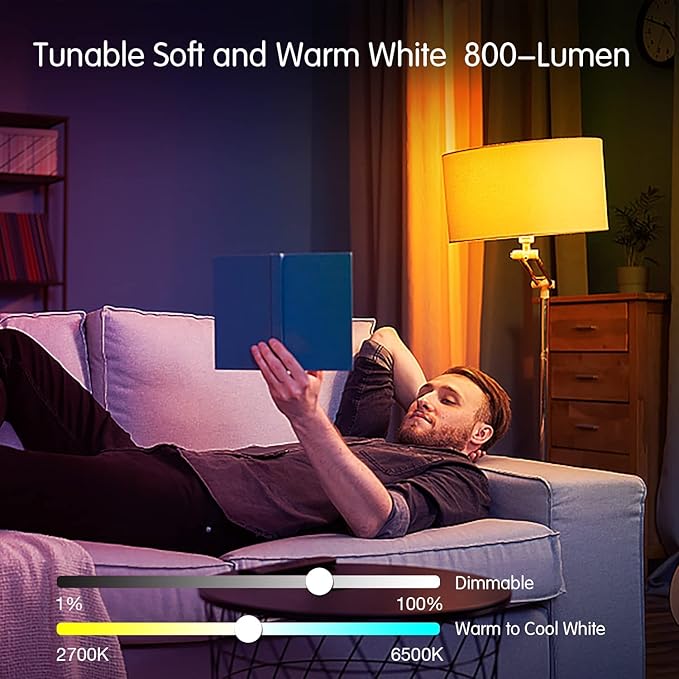DAYBETTER Smart Light Bulbs, Alexa Light Bulb, WiFi Light Bulbs, RGBCW Color Changing Light Bulb A19 9W 800LM, Smart Bulbs That Work with Alexa & Google Assistant, Music Sync, No Hub Required, 6 Pack