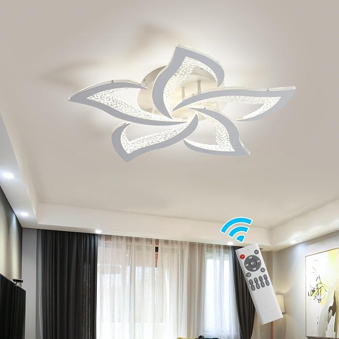 Garwarm 23" Modern Dimmable Flower LED Ceiling Light with Remote, White | Low Profile Flush Mount Ceiling Light Fixture,3000K-6500K with Memory for Bedroom, Living Room, Dining Room, Kitchen, Hallway