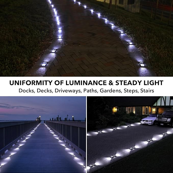 AGPTEK Solar Driveway Lights 4 Pack, Outdoor Deck Dock Marine Waterproof | LED Solar Powered Driveway Marker Lights for Warning Step, Sidewalk, Pathway, Garden, Yard (White Light, Black)
