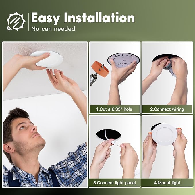 FREELICHT 24 Pack 4 Inch LED Recessed Light with Junction Box, 5CCT, 700LM | 10W, 2700K-5000K Selectable, 5%-100% Dimmable, 120V, White, Ultra-Thin Canless Wafer Downlight, ETL, FCC, IC & Damp Rated