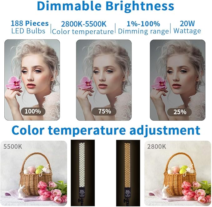 LED Video Light Battery Powered Photography Light Portable Handheld Wand,Dimmable 2800-5500K Photo Studio Light Kit with NP-550 Li-ion Battery and Stand for Portrait, YouTube,Outdoor Video
