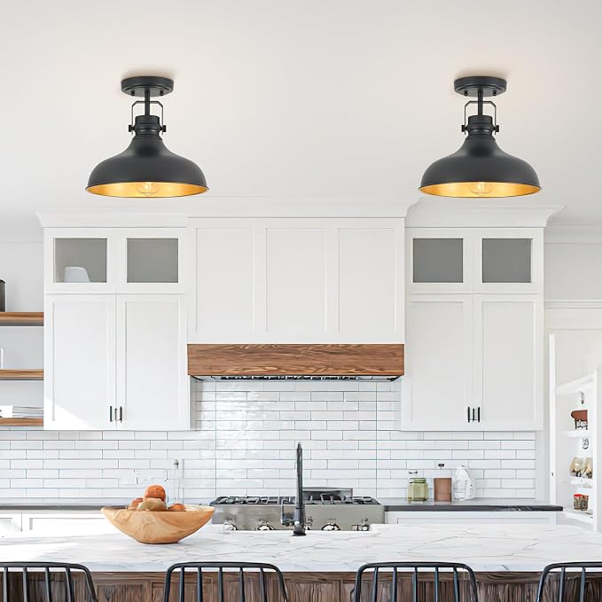 Metal Semi Flush Mount Light Fixture 11.4 inch Ceiling Light Black | ETL Certificate,Hallway Light Fixtures for Kitchen,Hall,Bedroom,Bathroom,Entryway 2 pack