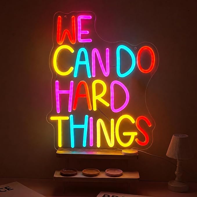 We Can Do Hard Things Neon Sign for Wall Decor Positive Inspirational Neon Light USB Dimmable Classroom Office Library LED Light Up Sign for Bedroom Birthday Party Classroom Backdrop Decoration
