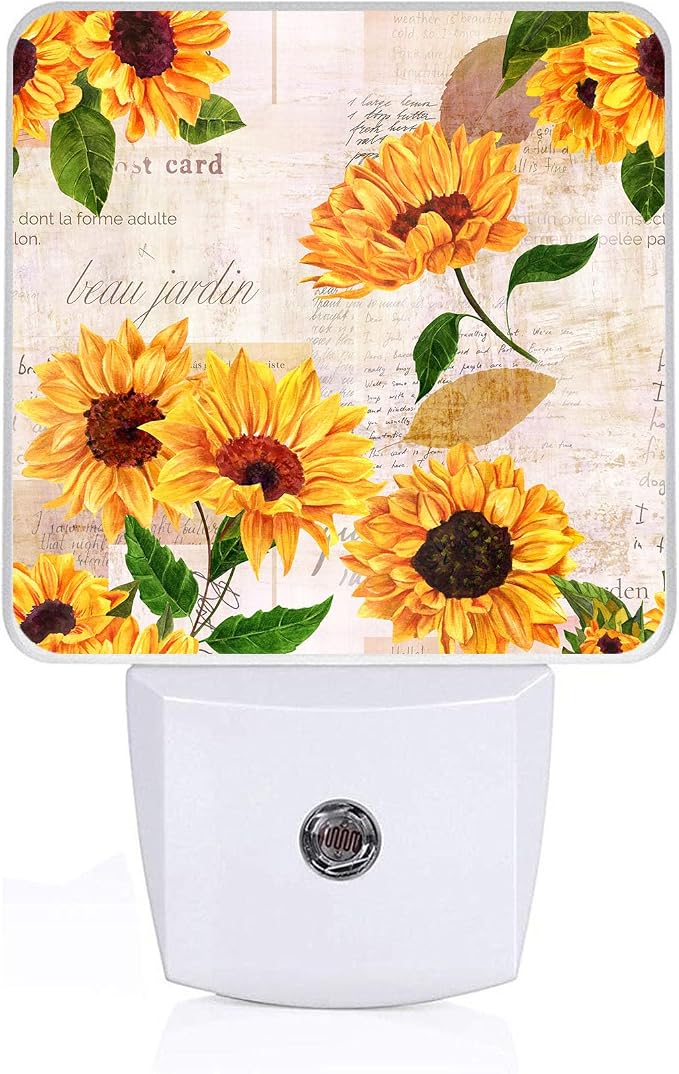Watercolor Sunflower Night Light, Plug-into Wall Floral Nightlight Lamp with Dusk to Dawn Sensor, Led Lamp 0.5W Energy Efficient for Boys Girls Adults Home Decor