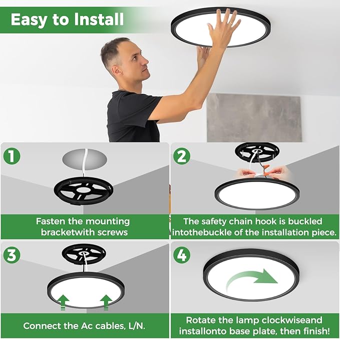 zemty 1Pack 13 inch Black LED Flush Mount Ceiling Lights, Dimmable 5 Color Temp (3000K-6500K), 24W 2400LM Bright Round Light Fixture for Kitchen Bathroom Bedroom Office