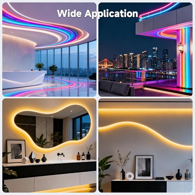 BTF-LIGHTING Silicone LED Channel System 16.4Ft Flexible Milky White Cover DIY Spotless Tube for ≤12mm Width LED Strip,Neon Rope Light Channel Diffuser, for Kitchen Cabinet, Room, Patio(No LED Strip)