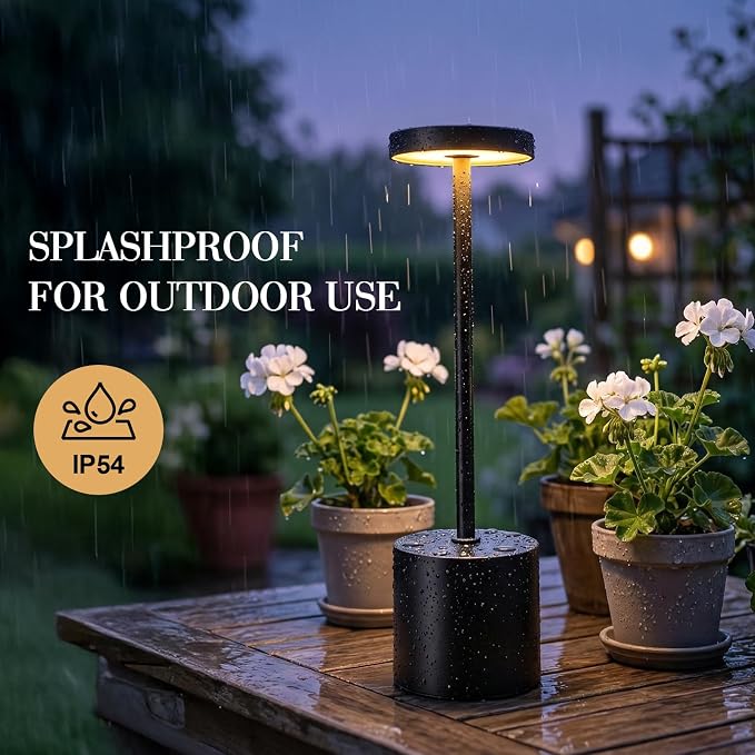 AUDLES Cordless Table Lamp, 5000mAh Rechargeable Lamp with Touch Control & Stepless Dimming, 3 Light Modes, IP54 Waterproof Portable Light for Dining Table, Patio, Bathroom, Power Outage (Black)