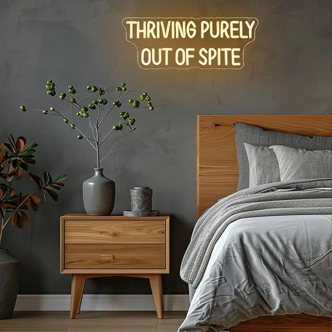 Thriving Purely Out Of Spite Neon Sign for Wall Decor Warm Letter Neon Light Motivational Quotes LED Sign Halloween Neon Light Sign for Classroom Bar Home shop Decoration