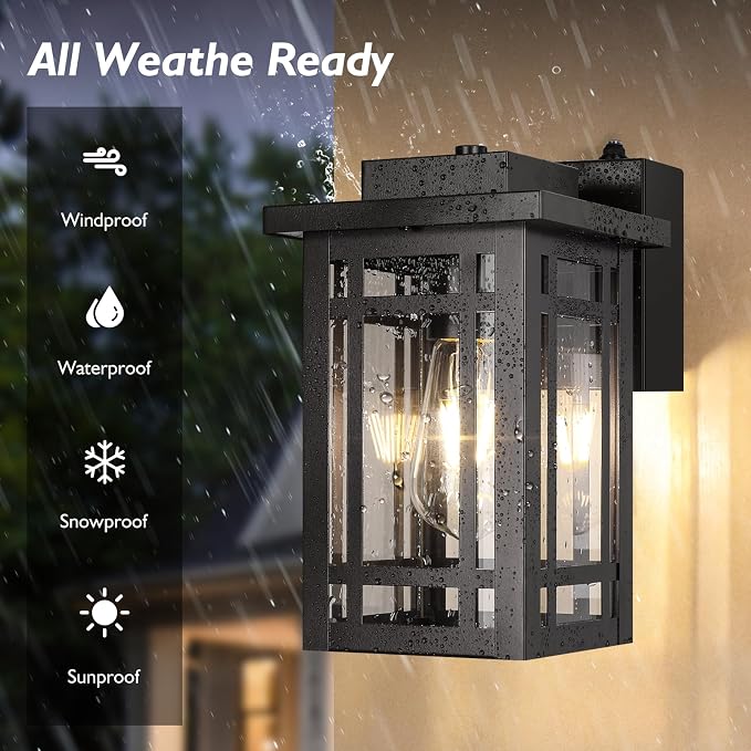 2-Pack Outdoor Porch Lights with Outlet,Dusk to Dawn Motion Modern Outdoor Wall Lights Exterior Lighting Fixtures Waterproof, Black Outside Light for House Patio Garage Hallway
