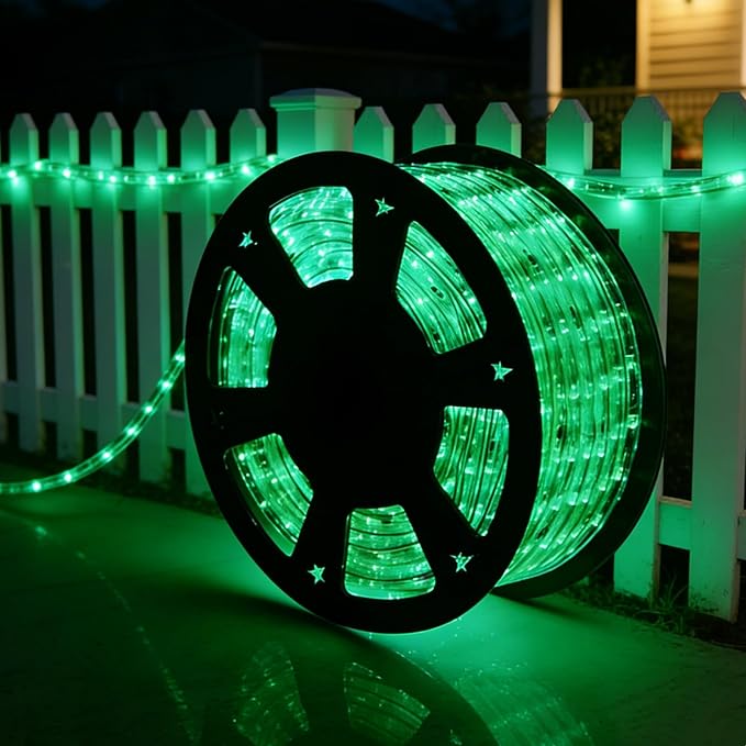 Green LED Rope Lights, 1080 LEDs Waterproof Rope Lights, 110V Cuttable Connectable Rope Lights Waterproof Decorative Lighting for Indoor/Outdoor, Patio, Halloween and Christmas Decorations