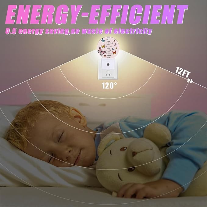 Butterfly Night Light Inspirational Quote Night Lights LED Lamp Round Plug into Wall Nightlight with Dusk to Dawn Sensor Home Hallway Stairway Kitchen Decor