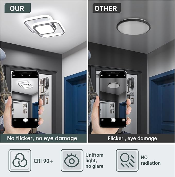 CANEOE Square Hallway Ceiling Light Fixtures,6000K Cool White Modern Flush Mount Ceiling Light,Chrome Led Hallway Lighting Fixtures for Kitchen Entryway Bedroom Laundry Room