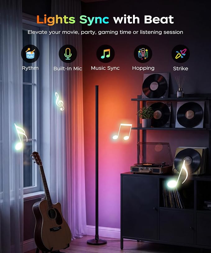 Corner Floor Lamp, Smart RGB LED Corner Lamp with Music Sync and 16M+ DIY Colors, Remote & App Control, Color Changing Ambient Lighting, Floor Lamps for Living Room, Bedroom and Party, 2 Pack